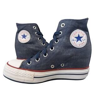 Converse 2014 Platform Plus Hidden Wedge Blue Sparkle High Top Sneaker 7 RARE